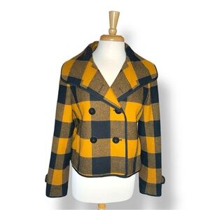 Ann Taylor LOFT Wool Blend Plaid Jacket – Black, Yellow & Brown – Size M